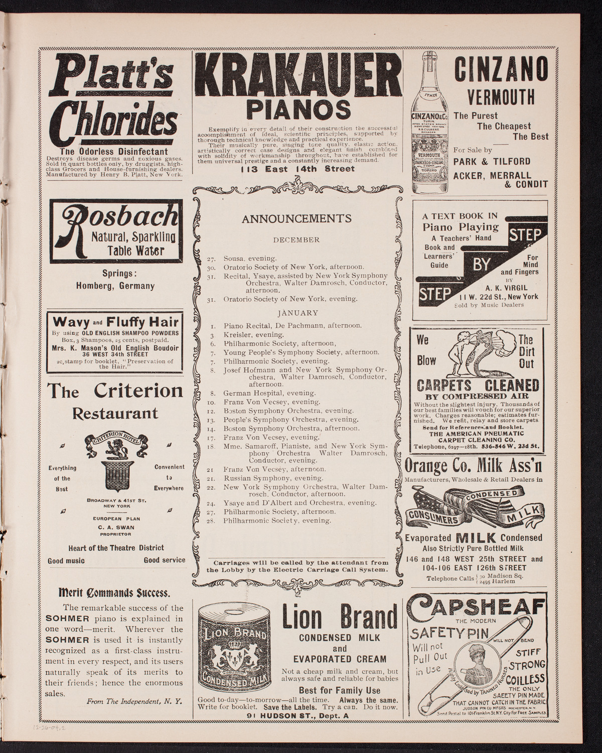 Sousa and His Band, December 26, 1904, program page 3