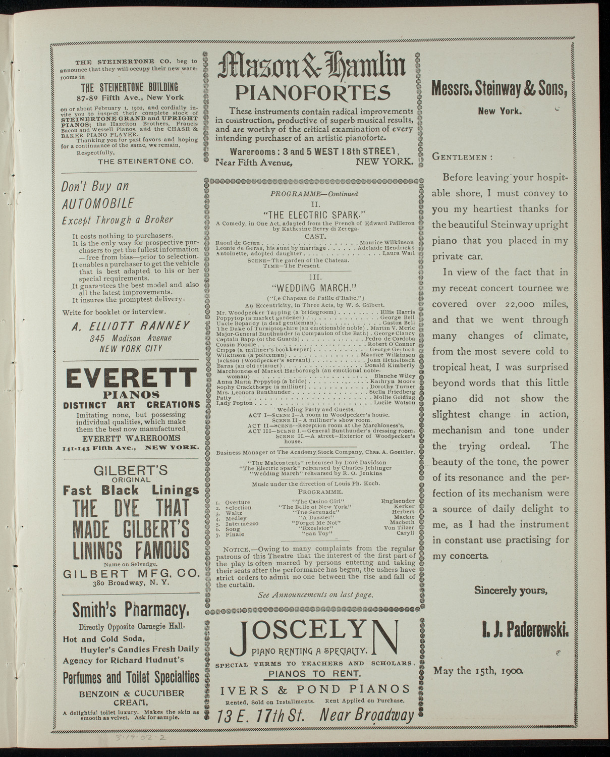 Academy Stock Company of the American Academy of Dramatic Arts and Empire Theatre Dramatic School, March 19, 1902, program page 3