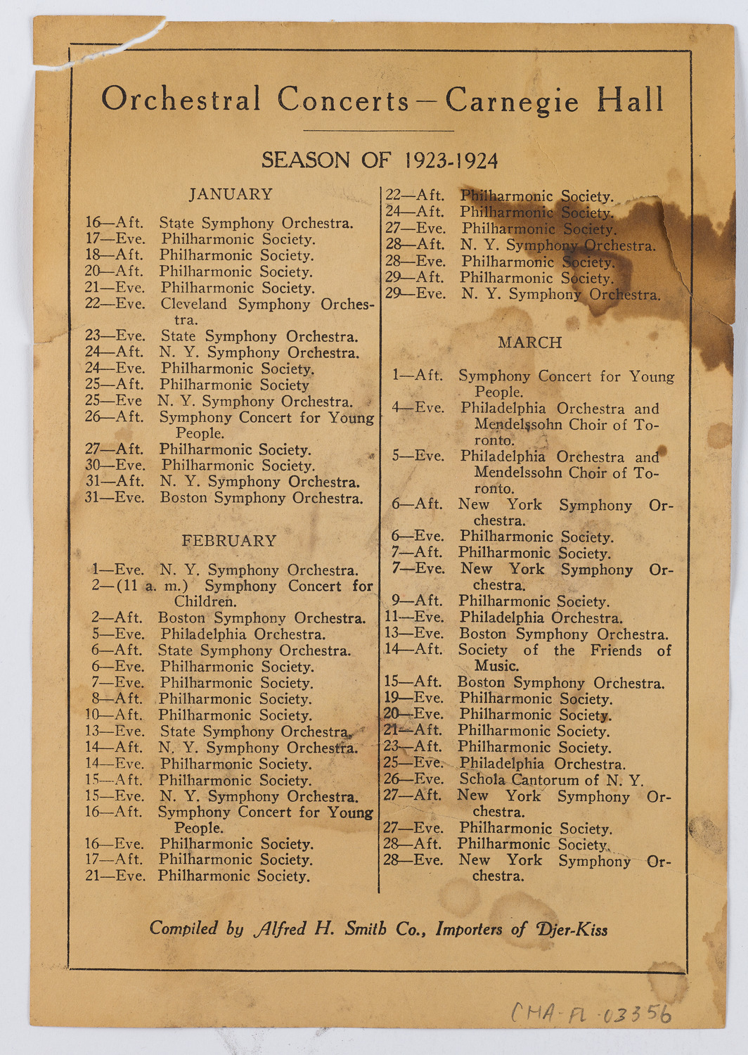 Djer-Kiss Cosmetics Orchestral Concert Schedules, 1924