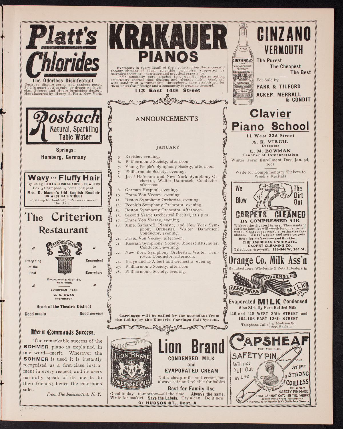 Vladimir de Pachmann, Piano, January 1, 1905, program page 3