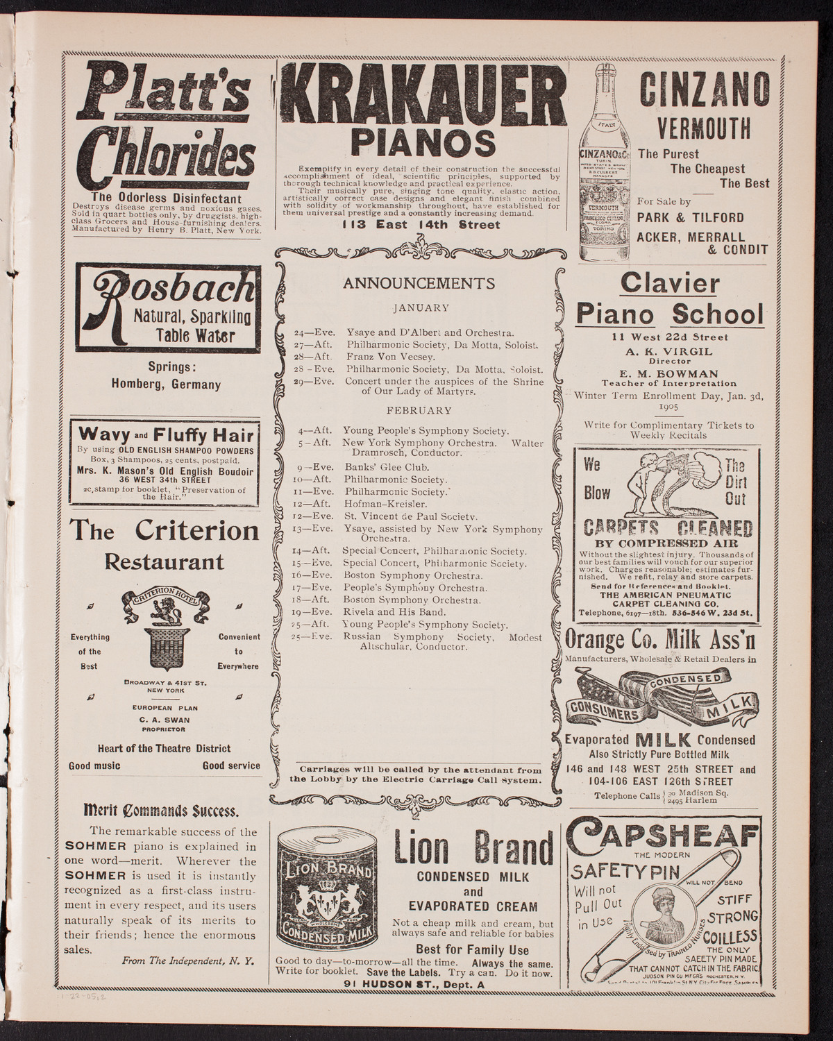 New York Symphony Orchestra, January 22, 1905, program page 3