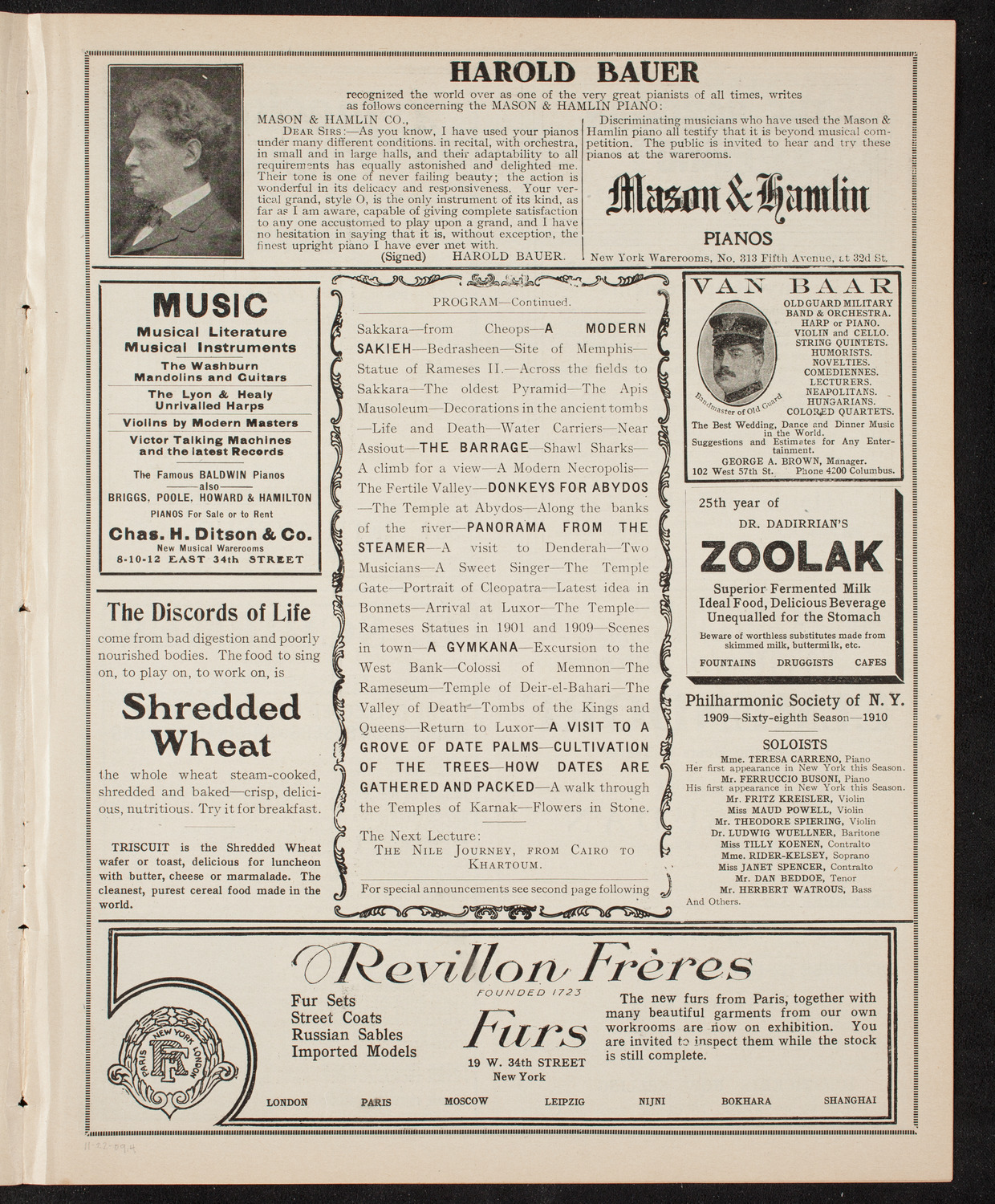 Elmendorf Lecture: At the Gates of the East, November 22, 1909, program page 7