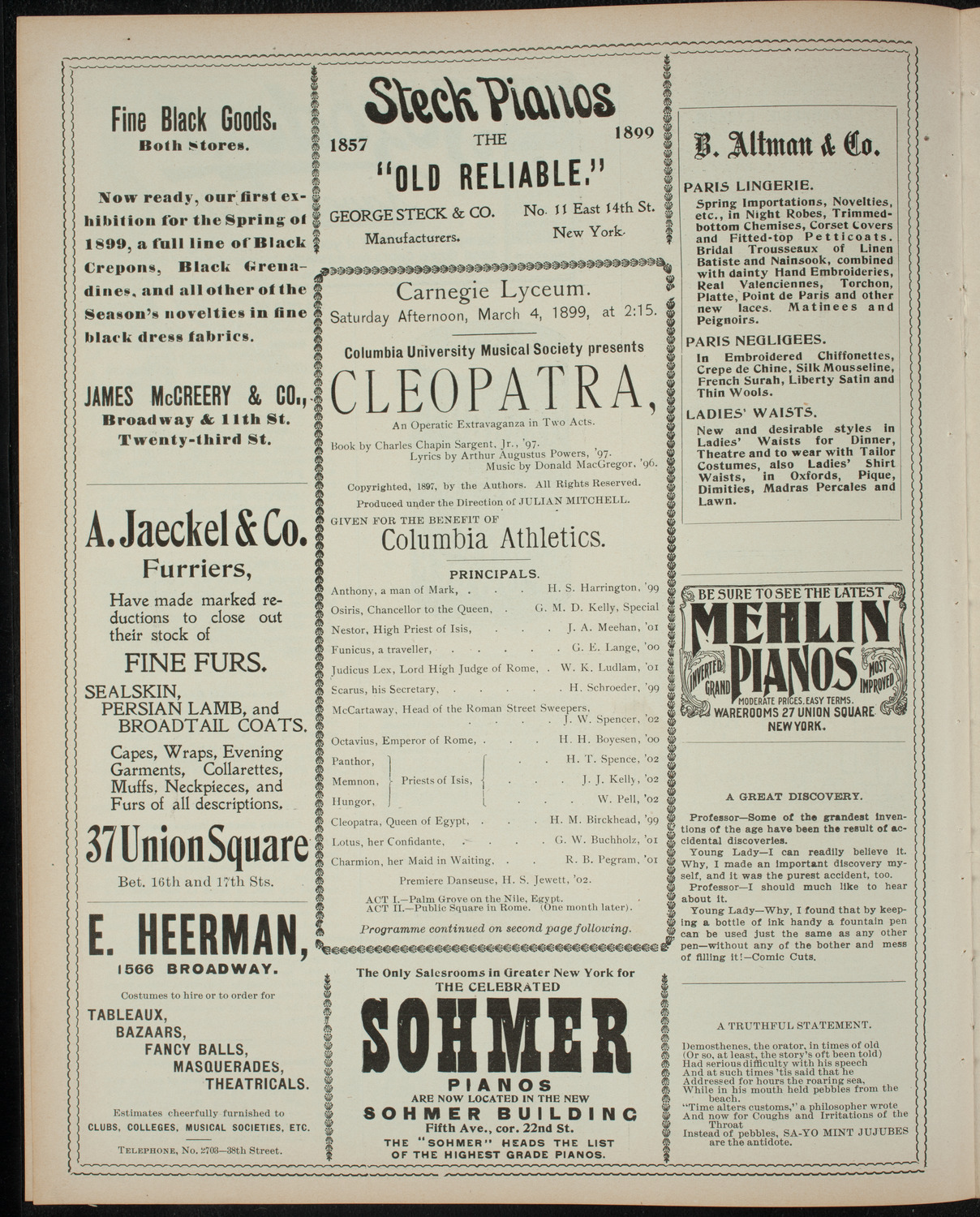 Columbia University Musical Society, March 4, 1899, program page 4