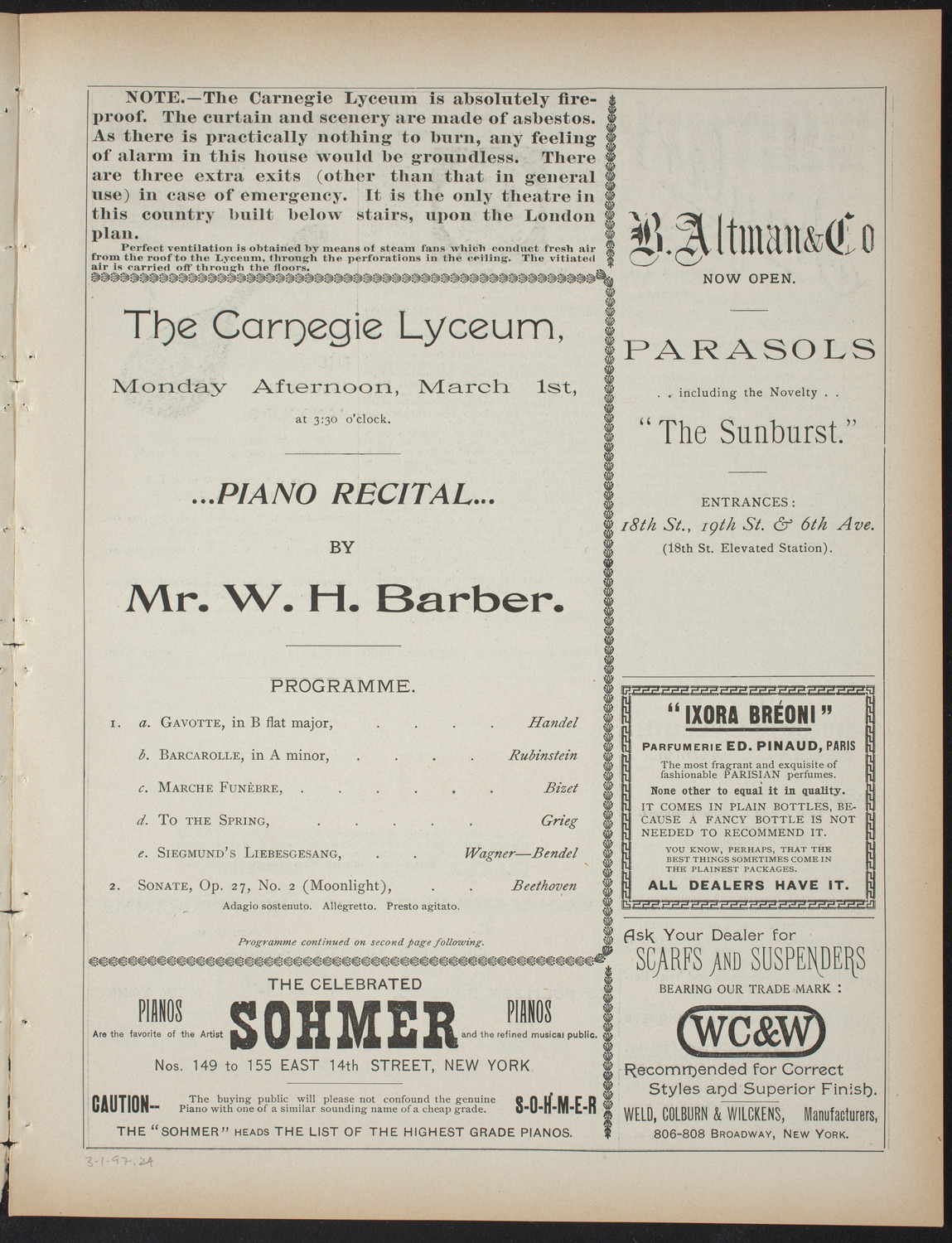 William H. Barber, March 1, 1897, program page 3