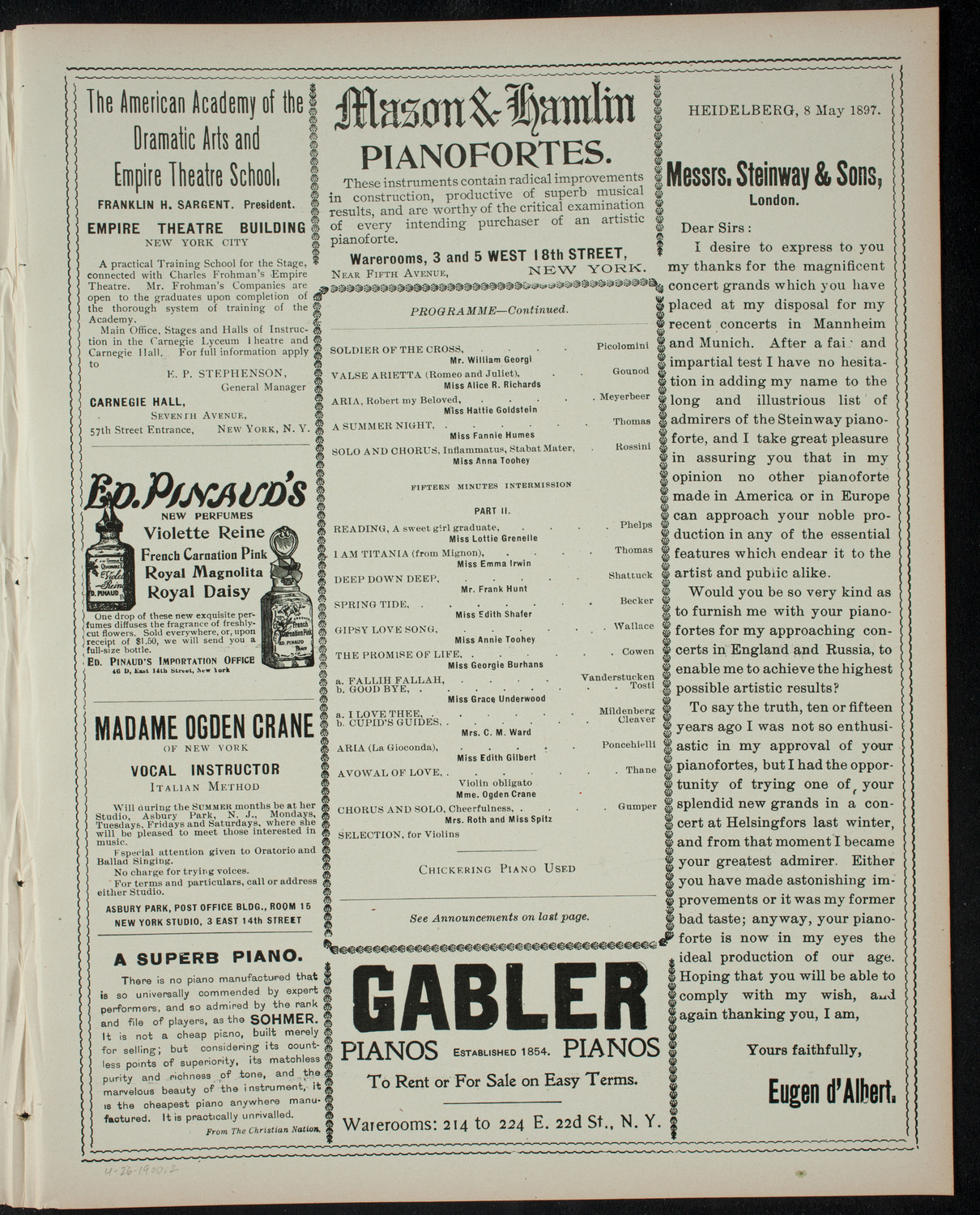 Mme. Odgen-Crane Pupils' Concert, April 26, 1900, program page 3