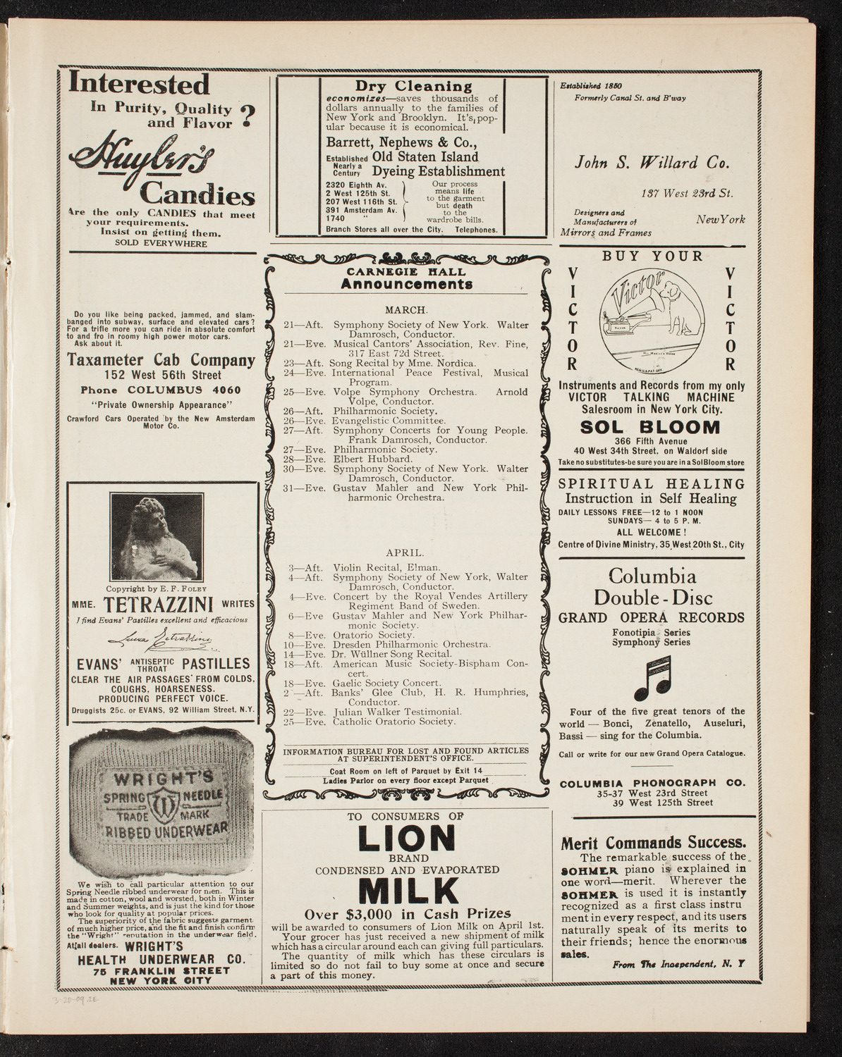 Oratorio Society of New York, March 20, 1909, program page 3