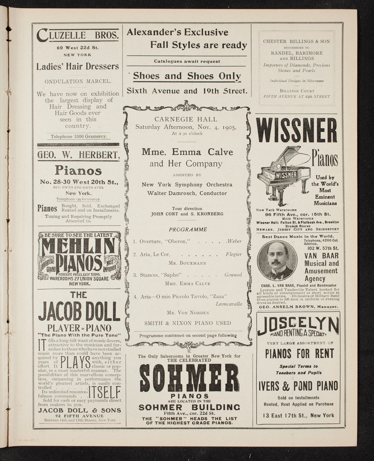 Emma Calvé, Soprano, and Her Company with the New York Symphony Orchestra, November 4, 1905, program page 5