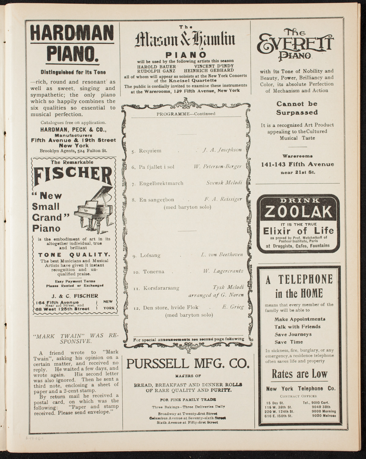 Swedish National Choir, June 17, 1906, program page 7