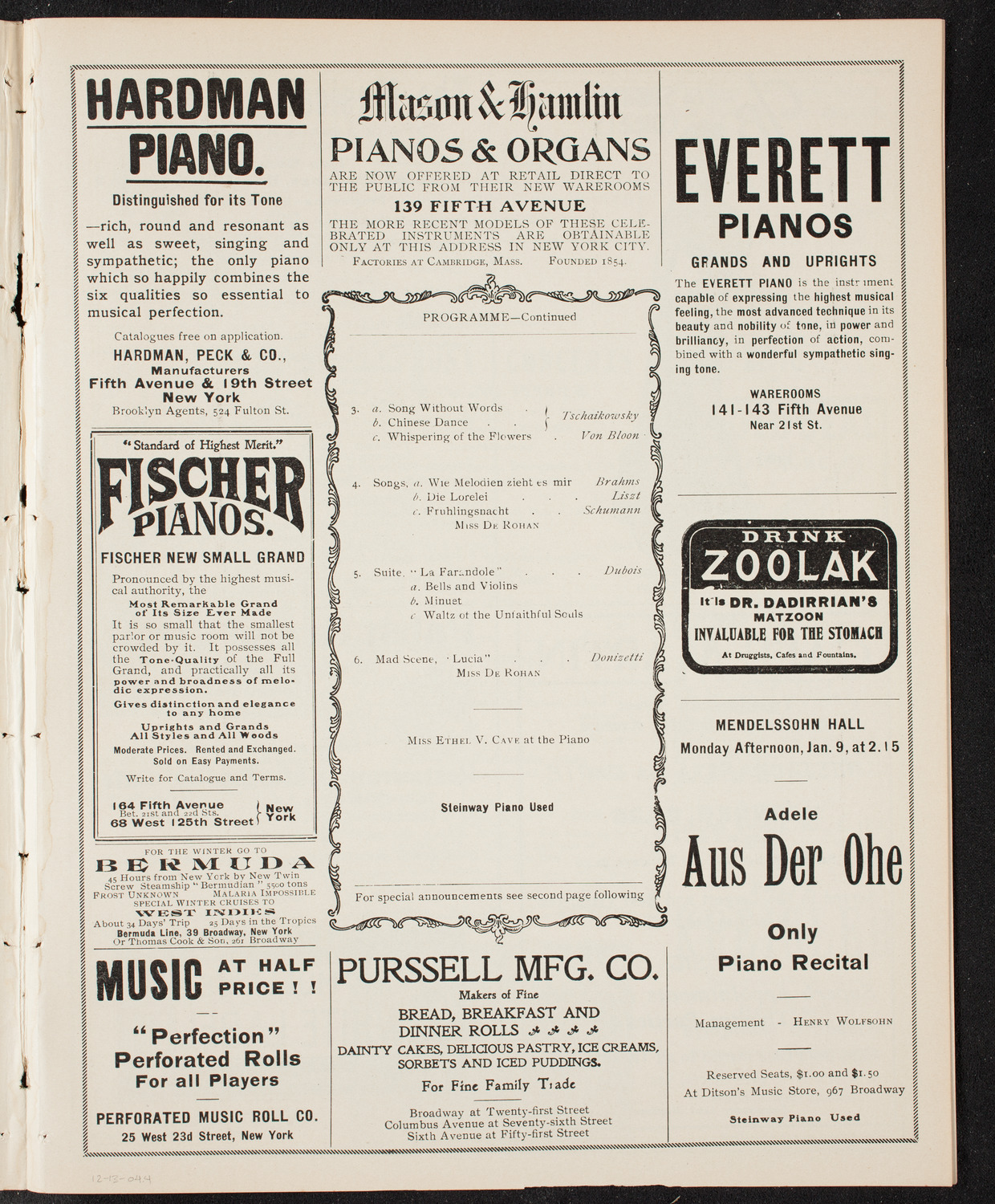 Marie de Rohan with New York Symphony Orchestra, December 13, 1904, program page 7