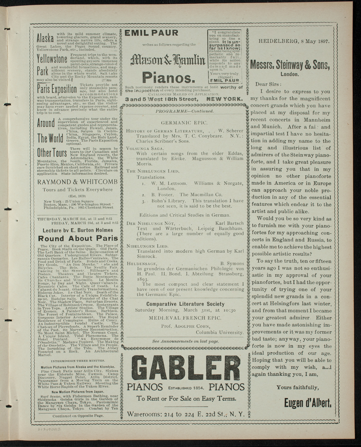 Comparative Literature Society, March 17, 1900, program page 3