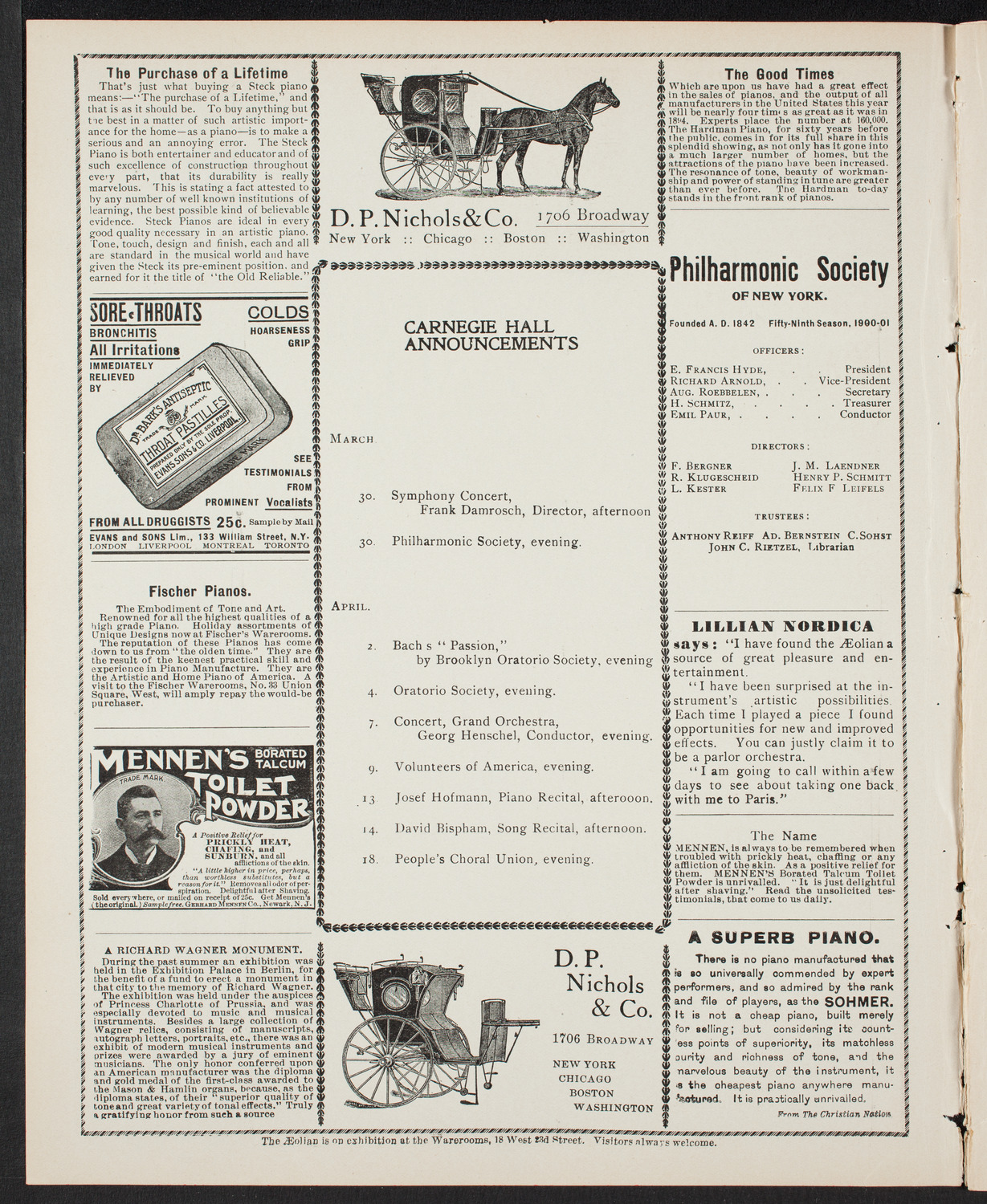 New York Philharmonic, March 29, 1901, program page 2