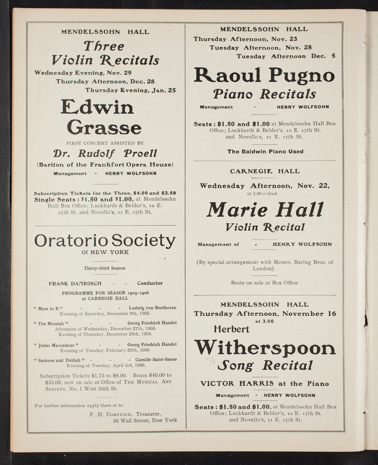 New York Philharmonic, November 10, 1905, program page 10