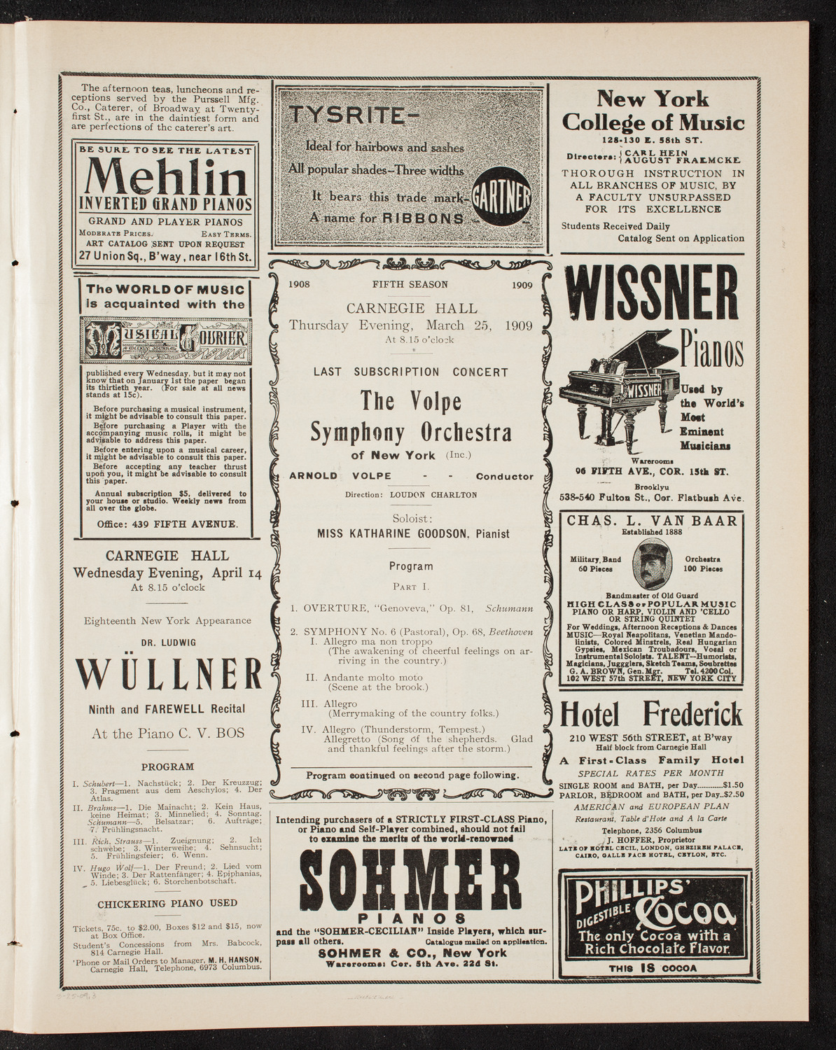 Volpe Symphony Society of New York, March 25, 1909, program page 5