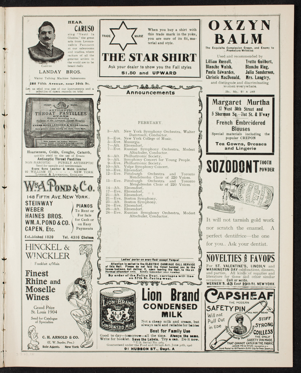 New York Symphony Orchestra, February 3, 1907, program page 3