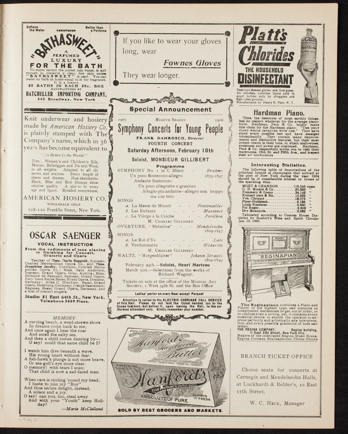 New York Philharmonic, February 9, 1906, program page 9