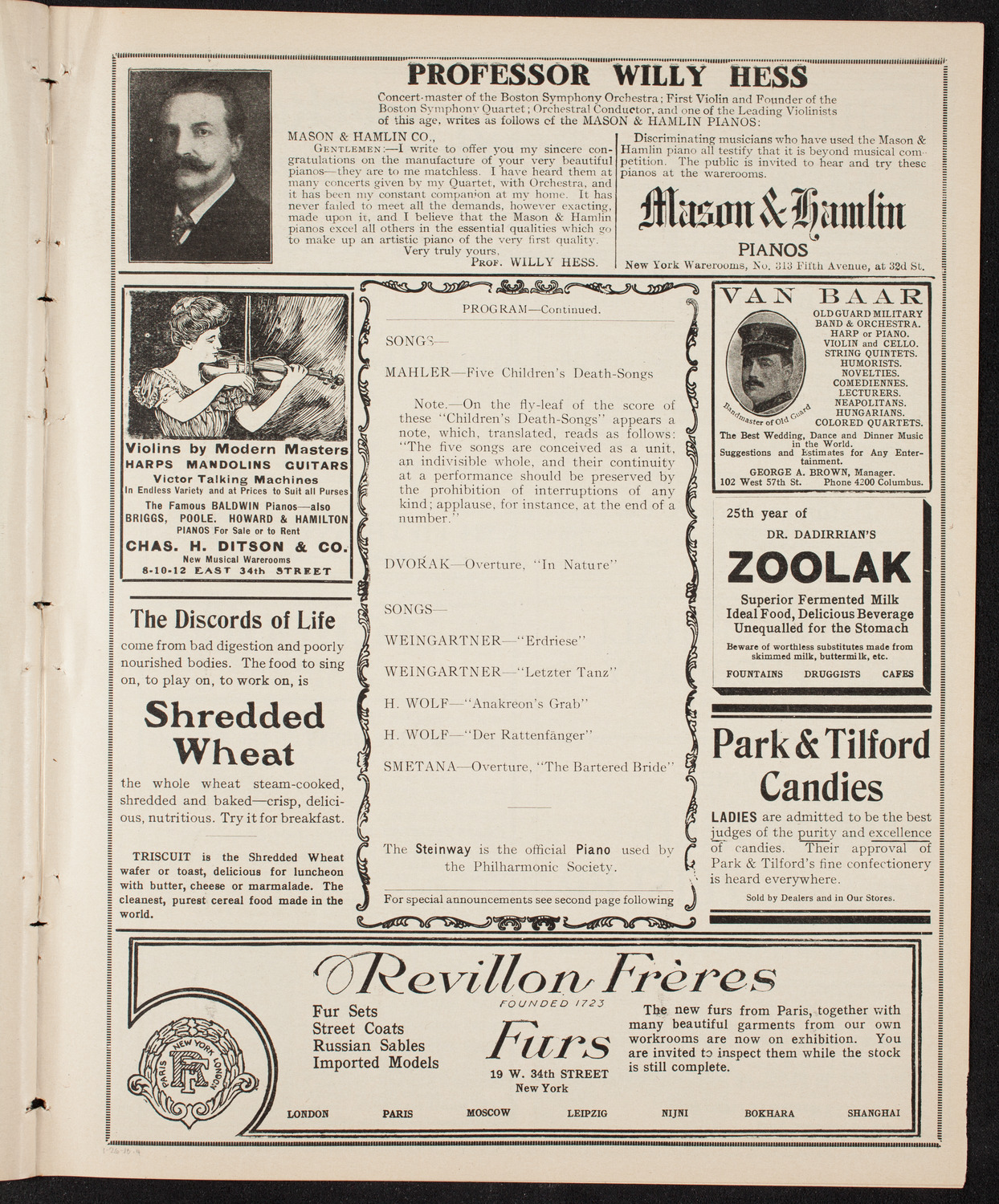 New York Philharmonic, January 26, 1910, program page 7