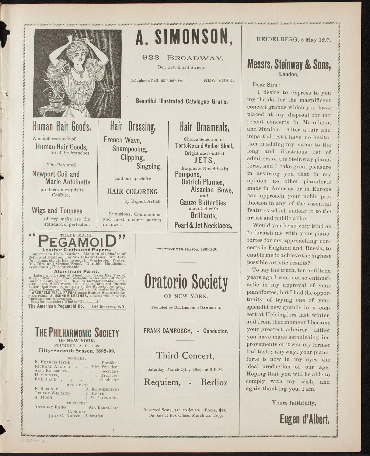 Benefit: St. Mary's Home, February 28, 1899, program page 5
