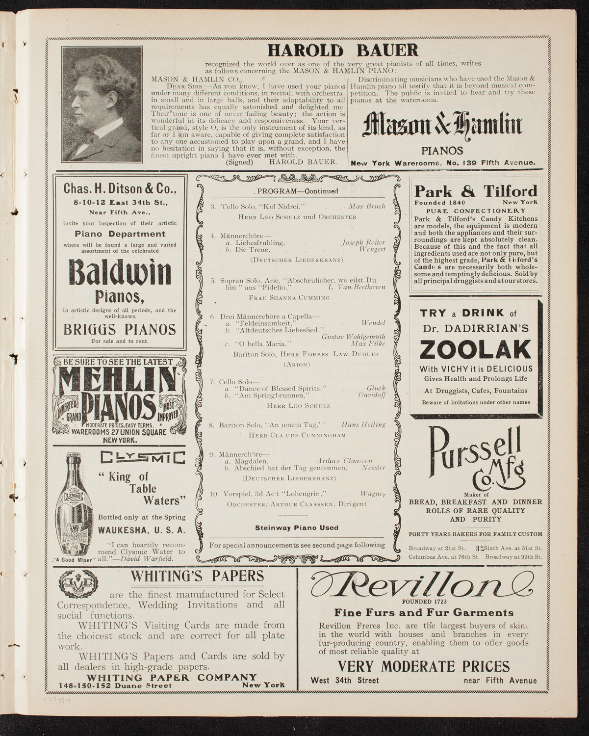 Benefit: German Hospital and Dispensary, November 27, 1907, program page 7