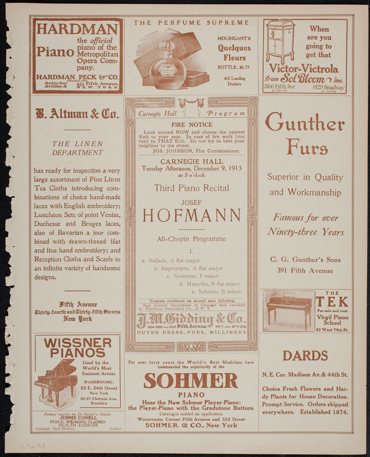 Josef Hofmann, Piano, December 9, 1913, program page 5
