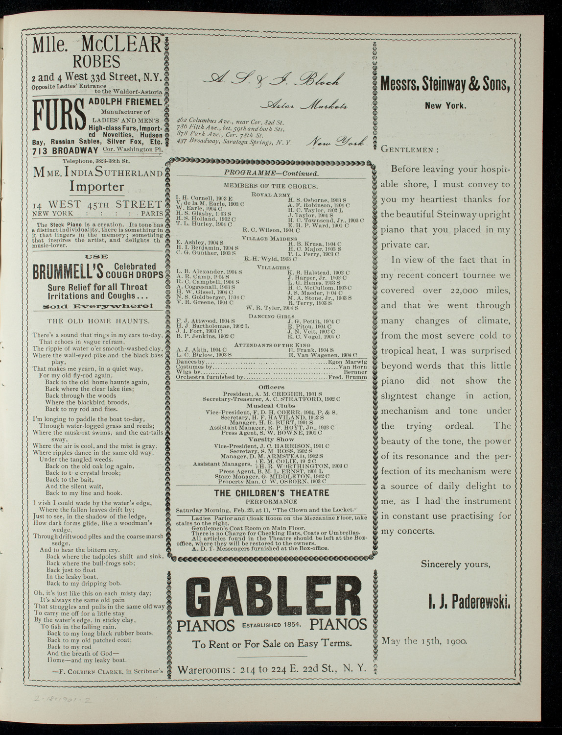 The Columbia University Musical Society, February 18, 1901, program page 3