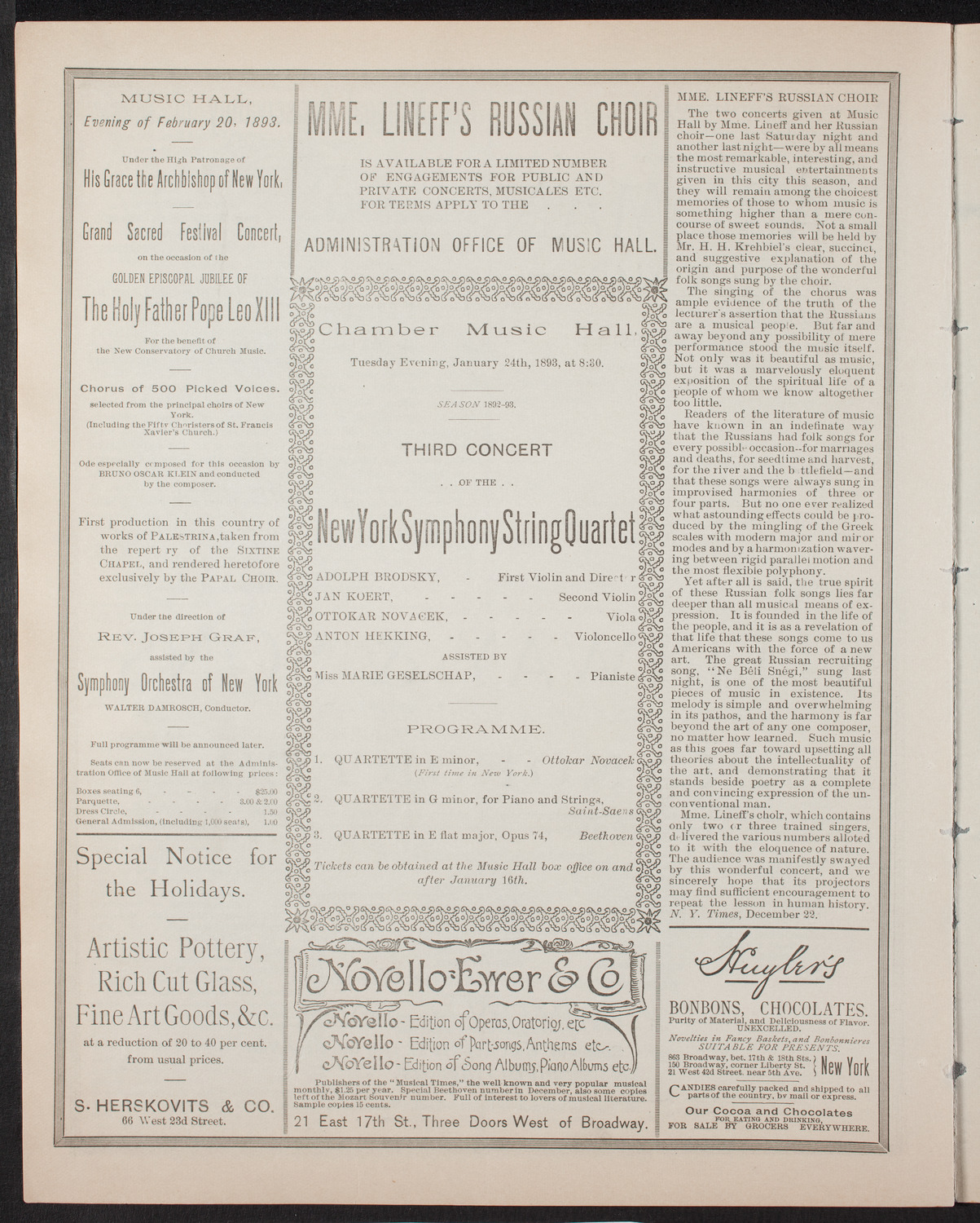 Oratorio Society of New York, January 4, 1893, program page 6