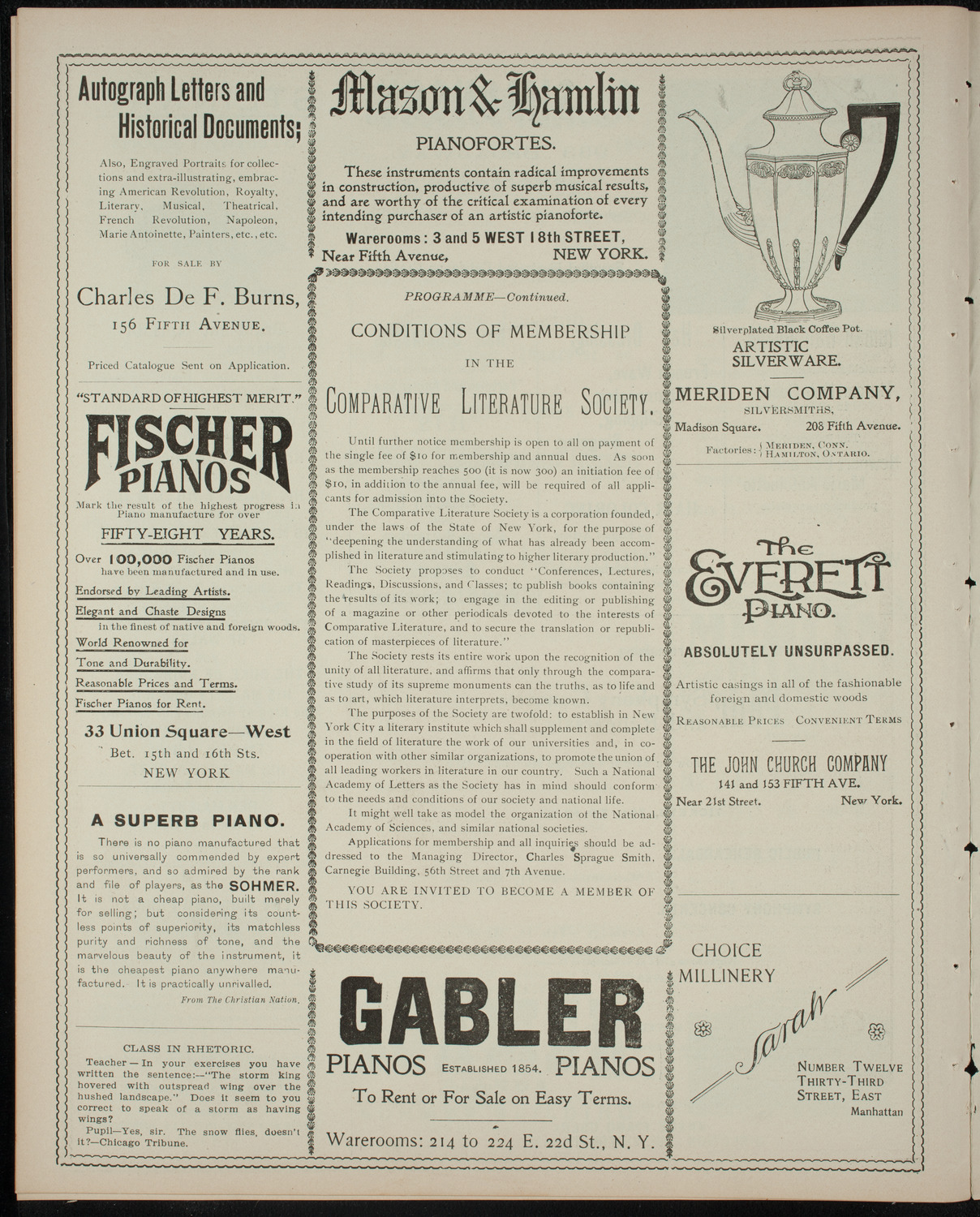 Comparative Literature Society Saturday Morning Conference, January 21, 1899, program page 6