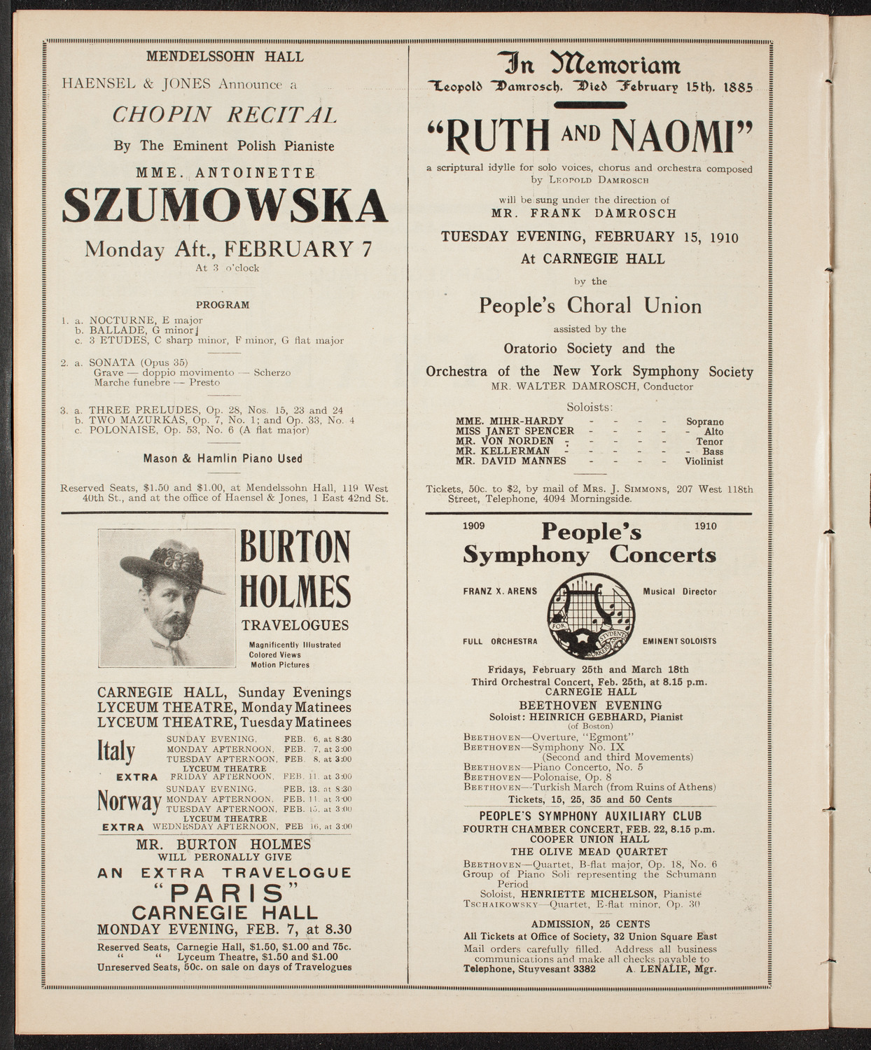 Fannie Bloomfield Zeisler, Piano, February 5, 1910, program page 10