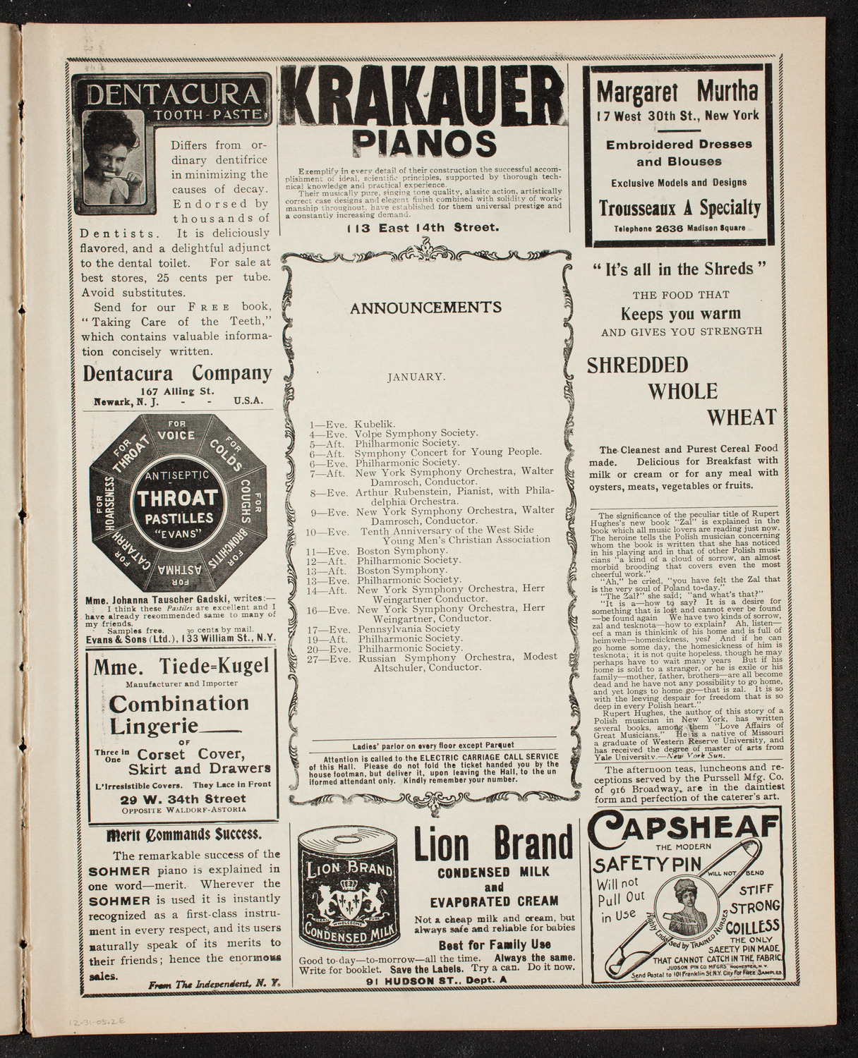 Victor Herbert's Orchestra, December 31, 1905, program page 3