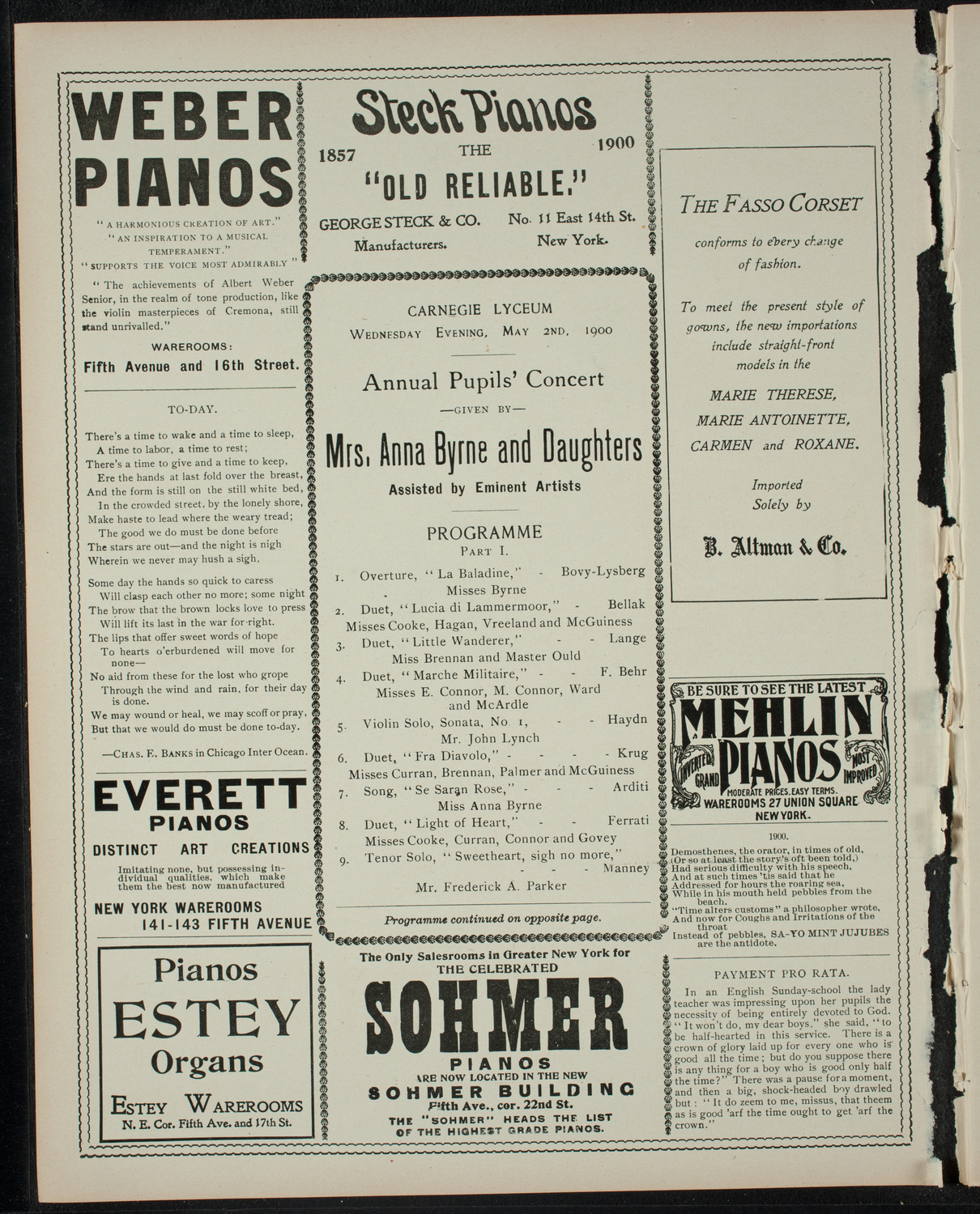 Annual Pupils' Concert given by Mrs. Anna Byrne and Daughters, May 2, 1900, program page 2