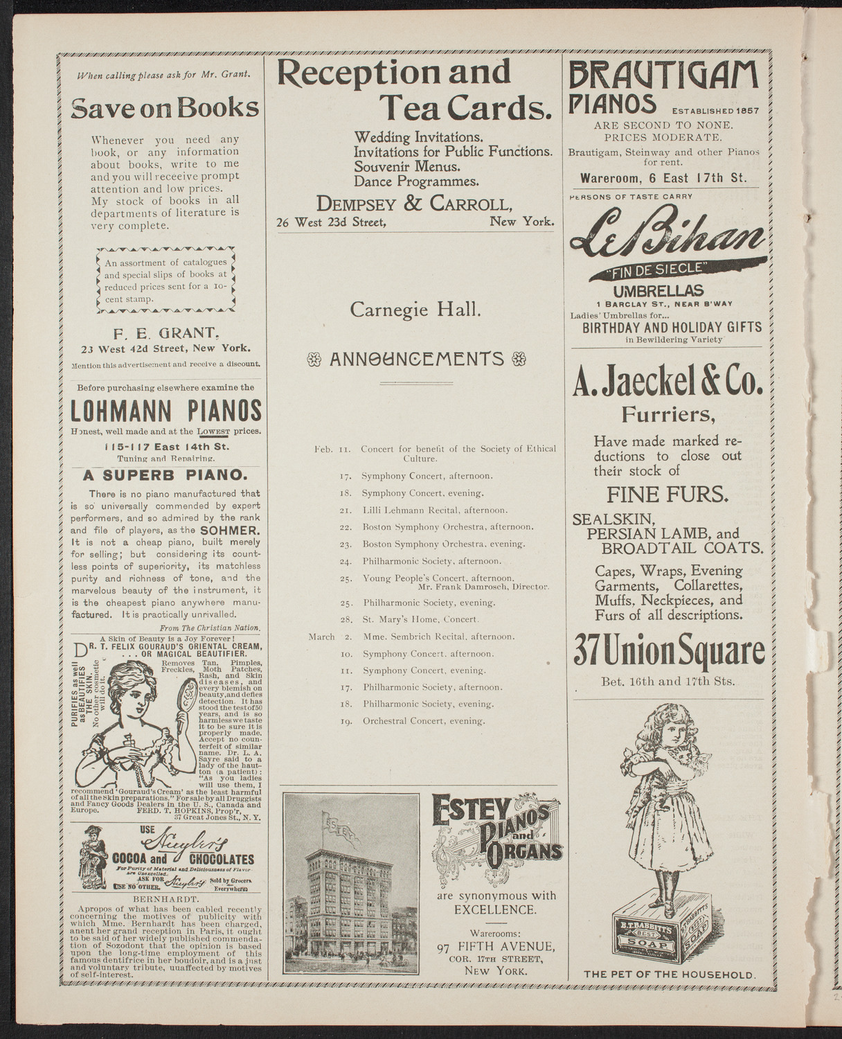 New York Banks' Glee Club, February 9, 1899, program page 2