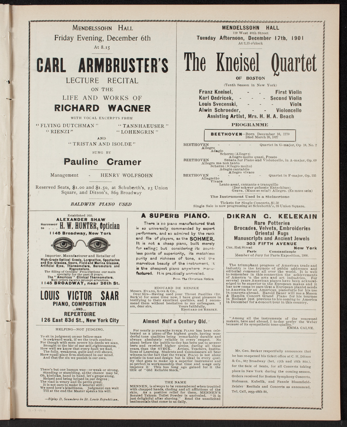 Jan Kubelik, Violin, with the Paur Symphony Orchestra, December 2, 1901, program page 5