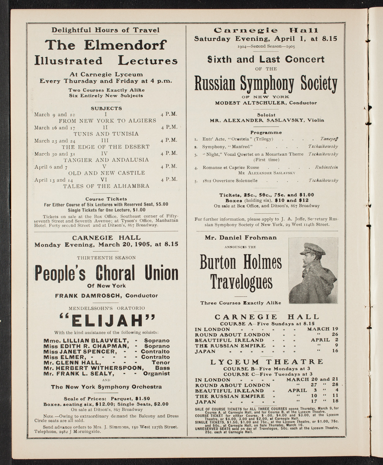Eugène Ysaÿe, Violin, March 12, 1905, program page 10