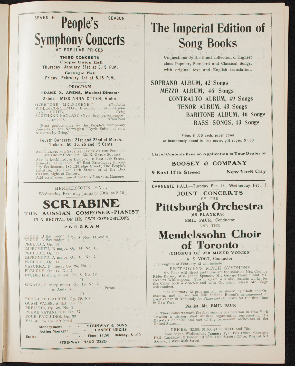 New York Philharmonic, January 26, 1907, program page 11