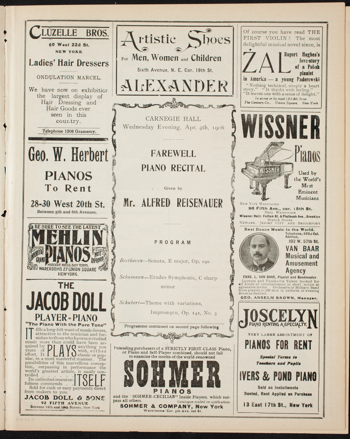 Alfred Reisenauer, Piano, April 4, 1906, program page 5