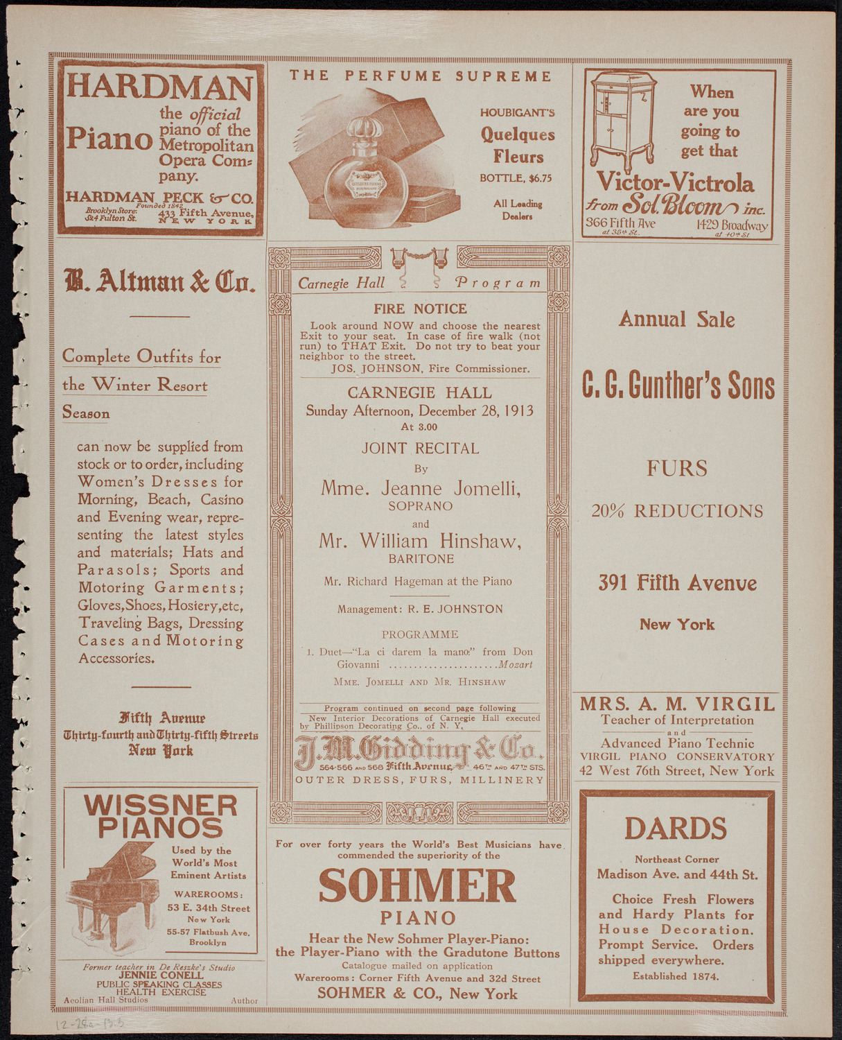 Jeanne Jomelli, Soprano, and William Hinshaw, Baritone, December 28, 1913, program page 5
