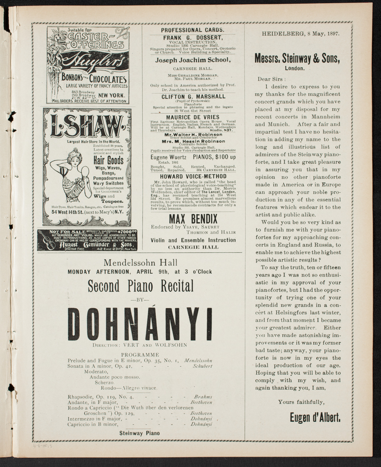 New York Philharmonic, April 6, 1900, program page 5