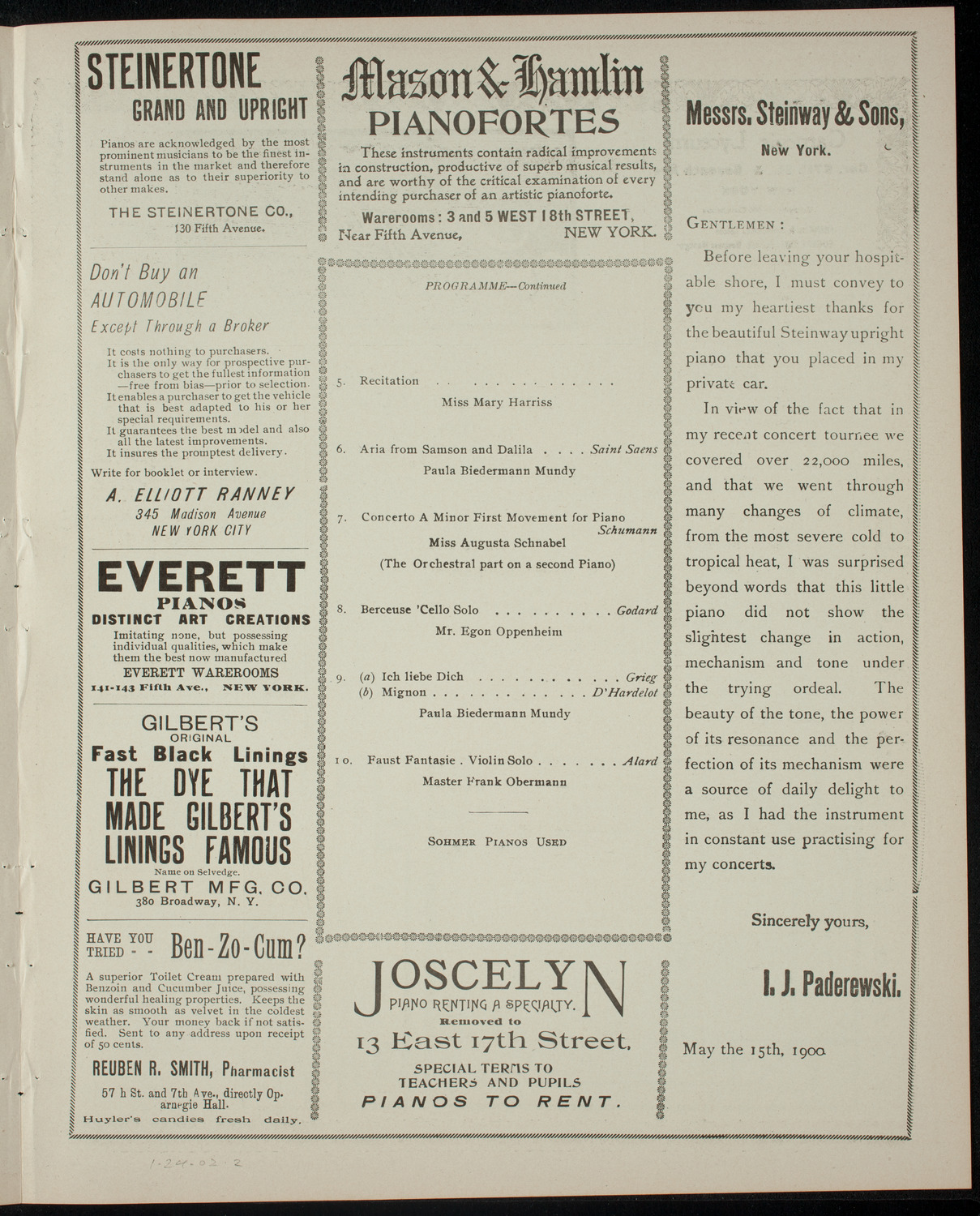 Concert by the International Conservatory of Music, January 24, 1902, program page 3