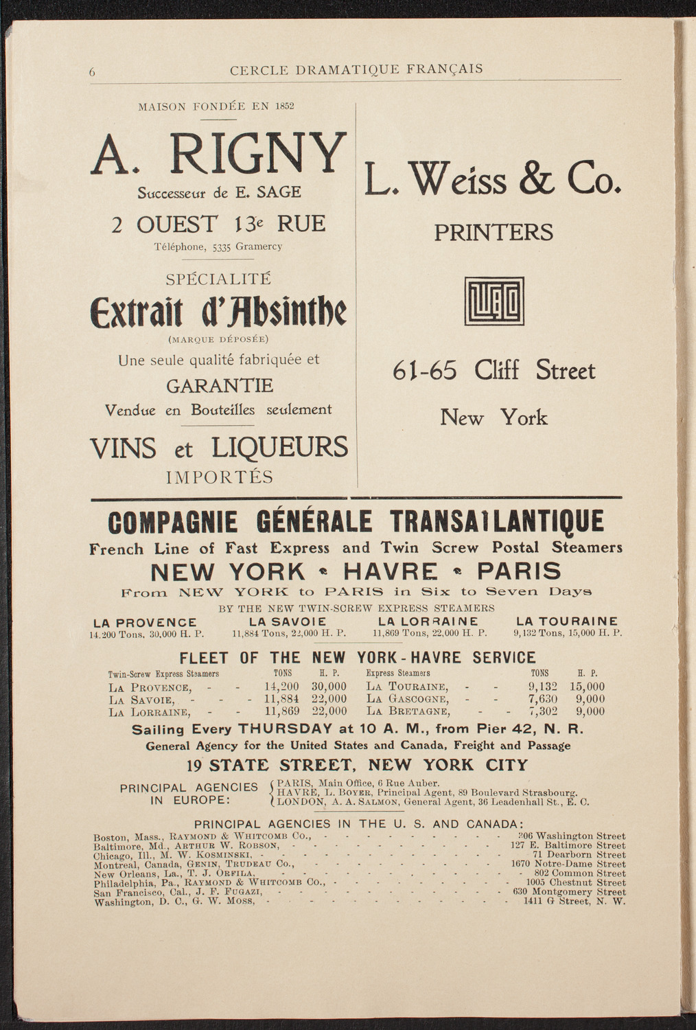 Cercle Dramatique de l'Alliance Française de New York, November 21, 1907, program page 7