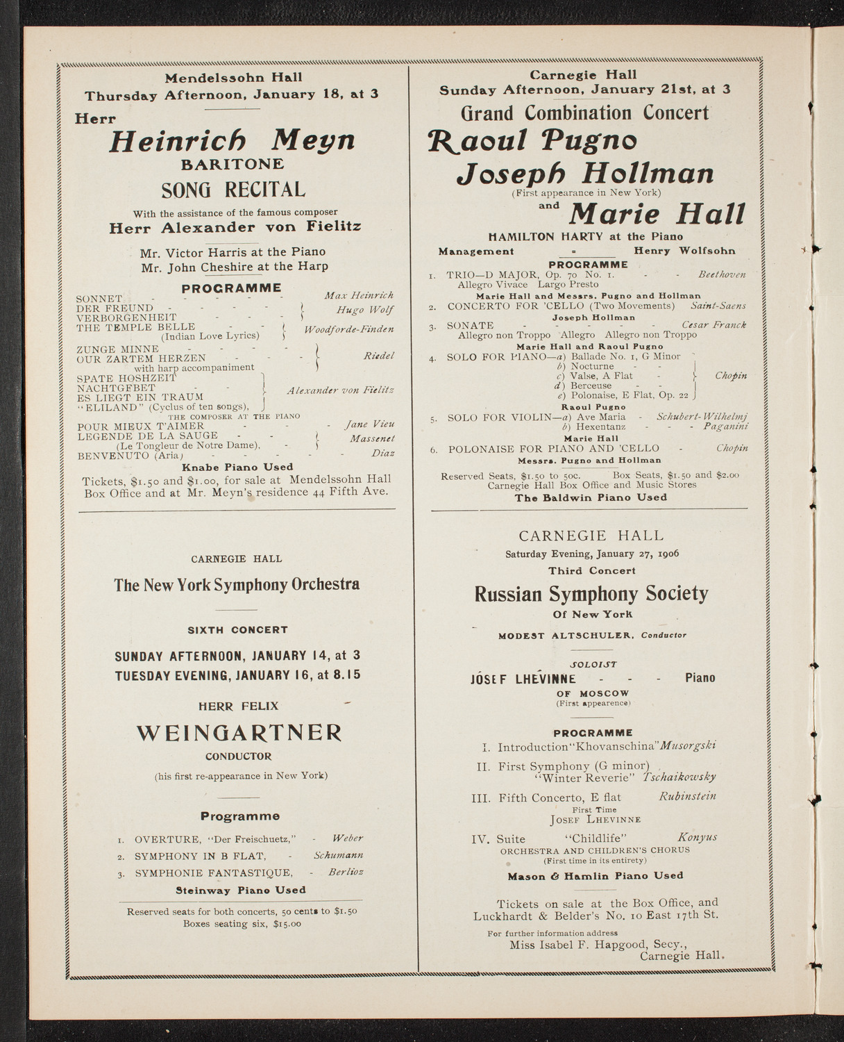 New York Philharmonic, January 13, 1906, program page 10