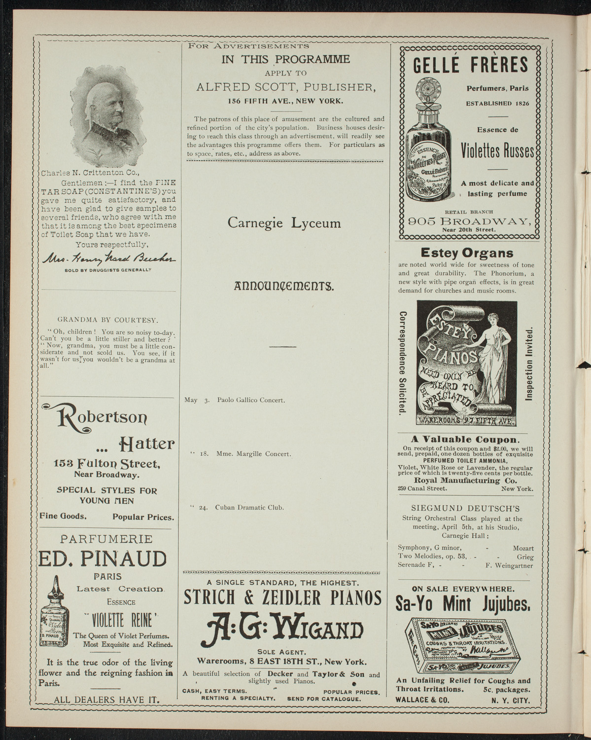 Graduation: Mount Sinai Training School for Nurses, May 2, 1898, program page 2