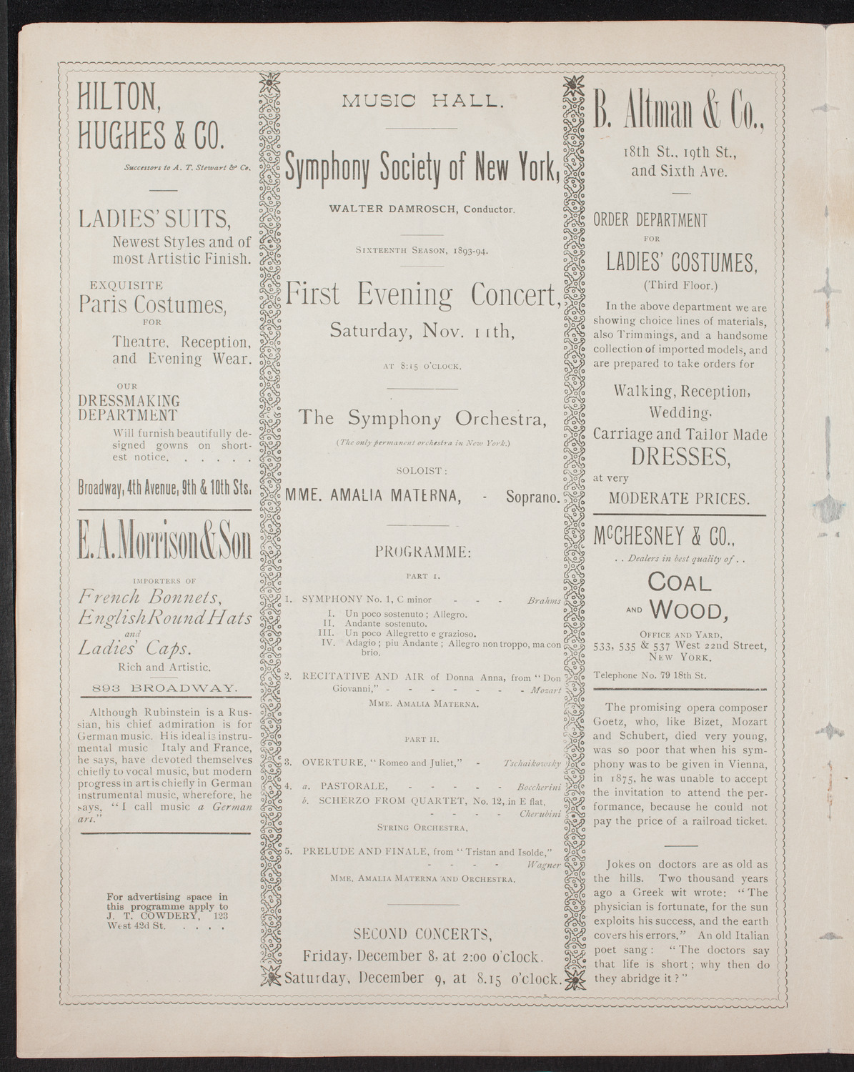 New York Symphony Orchestra, November 11, 1893, program page 4