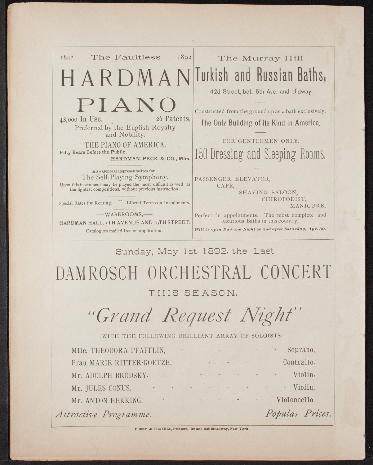 Urania Scientific Theatre, April 27, 1892, program page 12