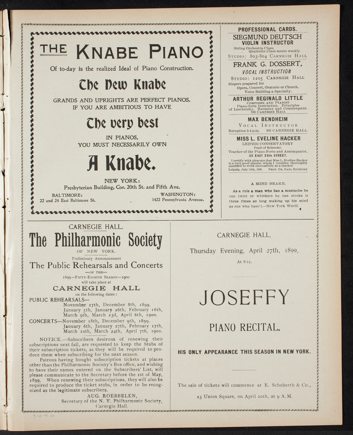 Lilli Lehmann, Soprano, with Orchestra, April 22, 1899, program page 7