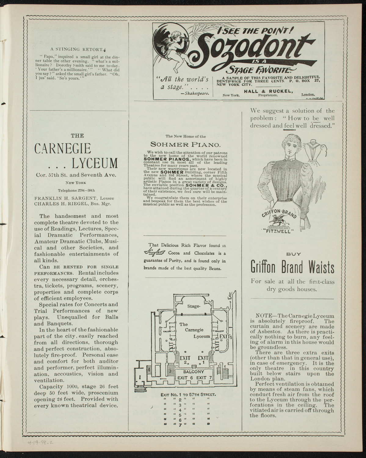 Trinity School Dramatic Club, April 19, 1898, program page 3