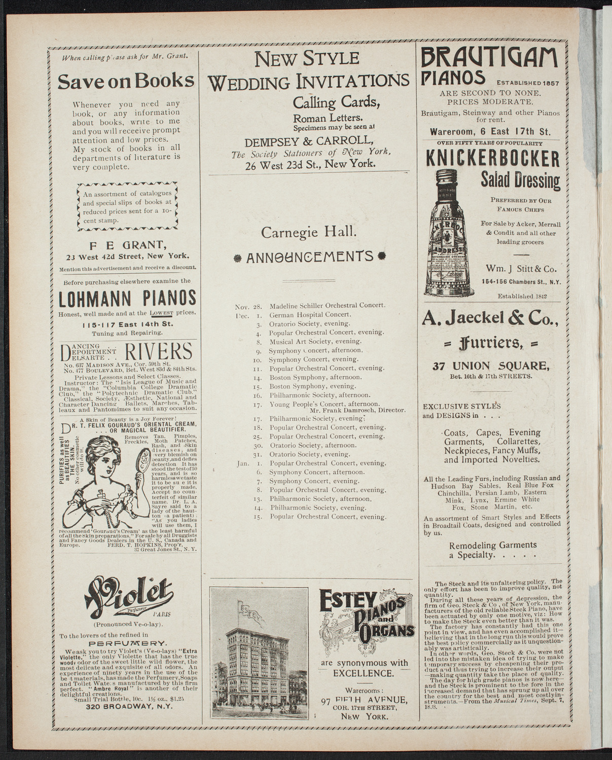 Paur Symphony Orchestra - Sunday Night Popular Concert, November 27, 1898, program page 2