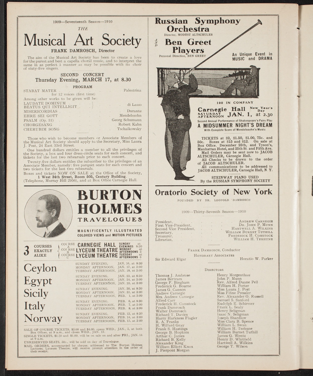 Oratorio Society of New York, December 30, 1909, program page 10