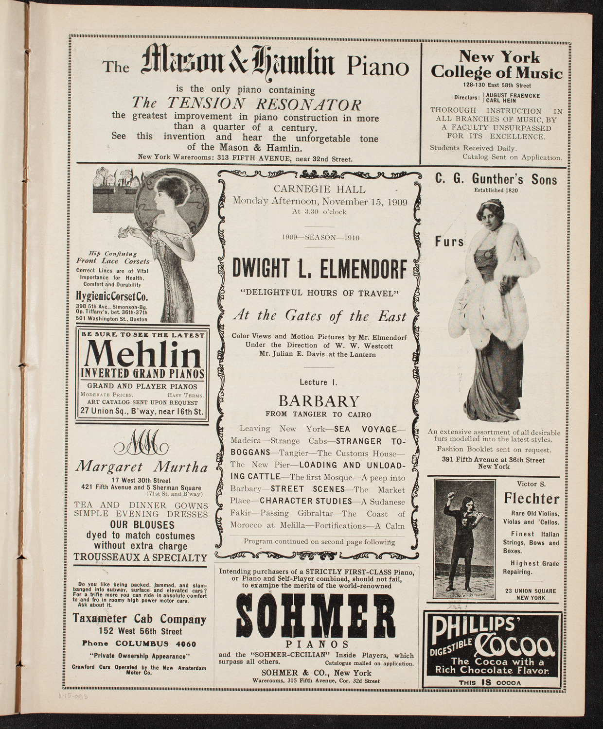 Elmendorf Lecture: At the Gates of the East, November 15, 1909, program page 5