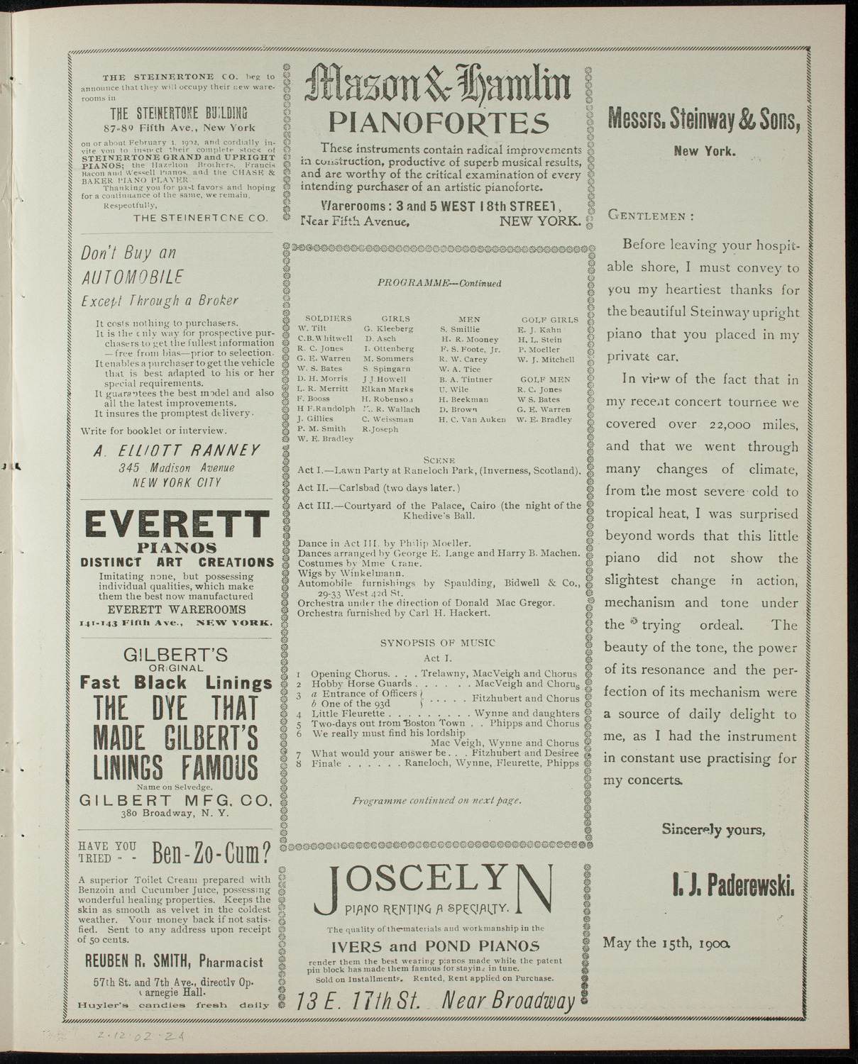 Columbia University Varsity Show, February 12, 1902, program page 3