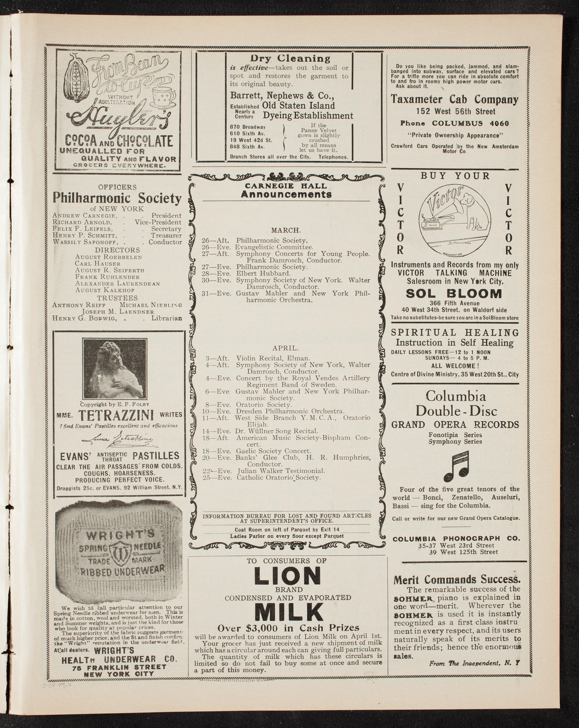 Volpe Symphony Society of New York, March 25, 1909, program page 3