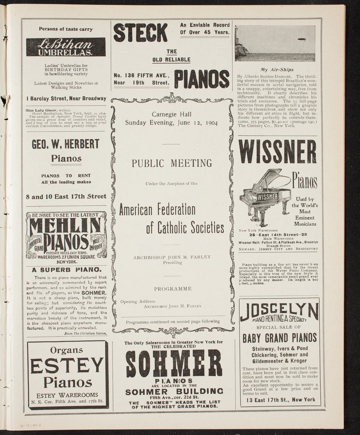 Meeting: American Federation of Catholic Societies, June 12, 1904, program page 5